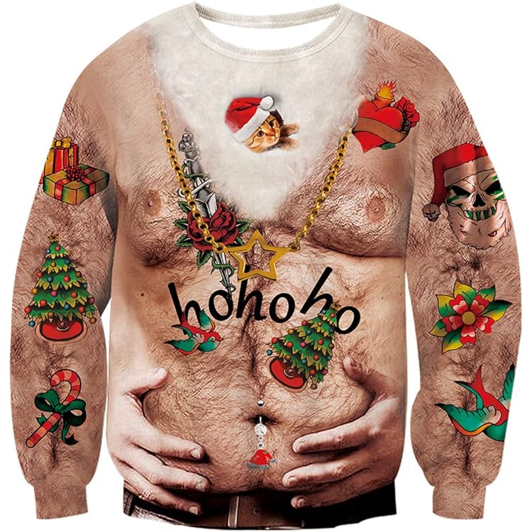 Pull De Noël Drôle Homme - Sweat-shirt Moche à Motifs 3D, Manches Longues, Pour Fêtes Et Cadeau Humour