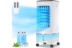 GREGALI Aire Acondicionado Móvil 3 en 1 Enfriador de Aire Portátil Climatizador Evaporativo Ventilador Humidificador con Tanque de Agua 5.5L, 3 Velocidades, Temporizador, Climatizador para Hogar Oficina
