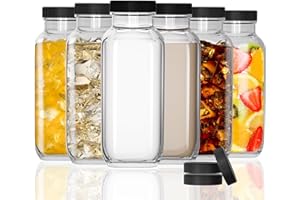 HYCKee 500ml/16oz Glass Bottles With Lids, 6 Pack Glass Milk Bottles Resuable Drinking Bottles for Juice, Smoothies, Kombucha, Sauces, Leakproof Glass Juicing Bottles