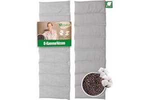 ‎HERBALIND HERBALIND 8-Kammer Körnerkissen Schulter Nacken 60x20 cm in Streifen/grau - Wärmekissen Mikrowelle 100% Baumwolle OEKO TEX - anschmiegsam dank Rapssamen, Raps Füllung Kissen für Bauch Rücken
