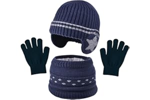 KASESSS 3 Pezzi Bambini Cappelli Invernali Guanti Sciarpa Set, Cappello Bambino con Paraorecchie, Pile Collo Scaldacollo, Inverno Berretto Guanti Set in Caldo Tessuto per Ragazzi Ragazze 3-7 Anni
