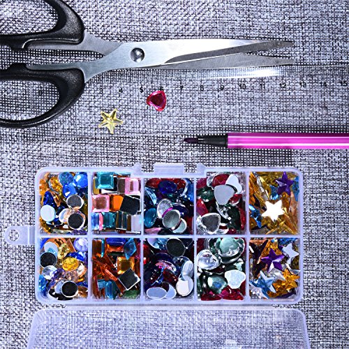 Outus 500 Stück Edelsteine Flatback Strasssteine Acryl Handwerk Juwelen Edelstein Verschönerungen, Herz Stern Quadrat Oval, Rund, mit Kunststoff Aufbewahrungsbox, Sortierte Farbe - 5