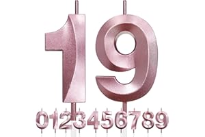 MAKOTO NOBU 19th Birthday Candle, 3D Design Rose Gold Glitter Number Candles, Cake Topper Decorations, Cake Candle for Birthday Party, Wedding Anniversary, Baby Shower, Party Decoration (Pink Gold)