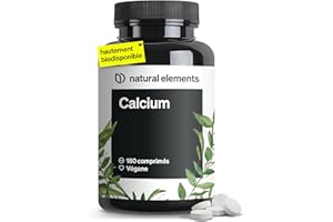 NATURAL ELEMENTS Calcium Comprimés Vegan Fortement Dosés – 180 Comprimés – 800mg de Carbonate de Calcium par Dose Quotidienne – sans additifs indésirables – produit en Allemagne & testé en laboratoire