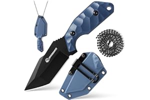 SPITZKANTE Cuchillo para cuello X-TAN-K, hoja tanto de 7,8 cm en acero 5Cr14MoV, cuchillo EDC fijo al aire libre, con fuerza ABS, cadena a esferas.