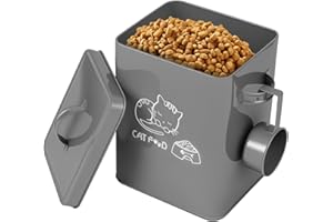 Ghshanog Pet Food Storage Container 6L,Metal Cat Food Container with Airtight Lid and Scoop,Portable Pet Treats Dispenser Dog Cat Animal Dry Food Dispenser Bin for Cats Dogs Birds (Grey)