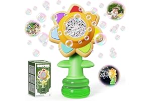 Bombble Sunflower Bubble Machine, Children's Bubble Blower 10000+ Bubbles/With Battery/Bubble Solution/Light Automatic Bubble Machine Toy Gift Suitable for Boys Girls Outdoor Party Wedding Birthday
