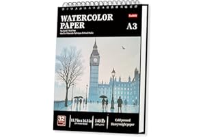 XUDIY A3 Watercolour Paper Pad, 32 Sheets (64 Pages), 300GSM(140LB) Cold-Press, Natural White, Spiral-Bound A3 Sketchbook, Drawing Pad, Mixed Media Paper – Suitable for Beginners, Artists & Professionals