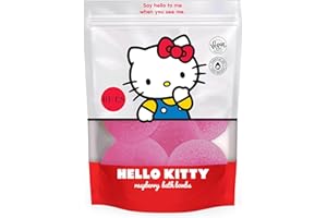 URODA Hello Kitty Fizzing Bath Bombs - 6pcs with Raspberry Fragrance, Vegan & Natural with Essential Oils - Safe, Gentle and Fun Bath Time Treat for Adults and Children Aged 3+