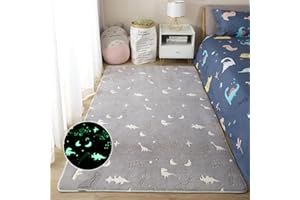 STILLSHINE. Luminiscente Alfombra Infantil Luna Universo Estrella Dinosaurio Patrón Alfombra de Juego Antideslizante Sala de Estar Decorativa Dormitorio Hogar Jardín de Infancia (Dinosaurio,120×200 cm)