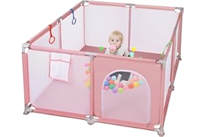 SINBIDE Parc Bébé Parc De Jeux Bébé Démontable Lavable Avec 30pcs Boules Plastiques 4 bandes Centre d'activités pour Enfants Grand Parc Adapté Intérieur Extérieur avec Grille de Protection (120 * 180 Rose)