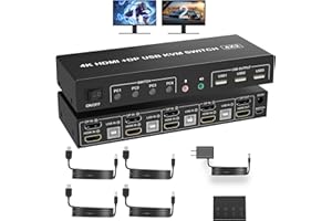 YEEMIE PRO Displayport + HDMI KVM Switch 2 monitor 4 computer, 4K@60Hz Dual Monitor KVM Switch 4 porte con uscita audio microfono e 3 porte USB, HDMI+DP Monitor Switch per 4 PC 2 monitor
