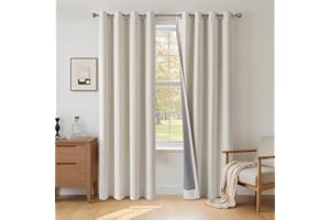 INOVADAY 100% Blackout Curtains 84 Inch Drop 2 Panels, Thermal Insulated Eyelet Curtains with Coating Back Layer for Bedroom & Living Room, 50" W x 84" L, Beige