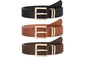 VONMELLI 3 PACK Women Leather Belts for Jeans Pants Dresses Fashion Ladies Waist Belt with Gold Square Buckle