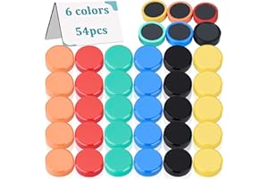 MIN CI 54Pack Fridge Magnets 6 Colors Round Whiteboard Magnets, Office Magnets Strong, Flat Magnet for Notice Board, Picture, Postcard, Ø 20mm