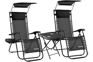 Rainberg Zero Gravity Chair with Canopy Shade and table, Outdoor & Garden Sun loungers, Reclining & Folding Chair with Cup Holder, Headrest Pillow, outdoor chair (2 Pack Chairs with Table)
