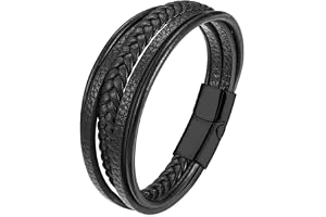 Mochity Läderarmband för män, pärlarmband, svart blå bruna armband för män, med presentförpackning