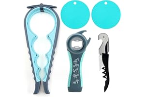 JIEOU 5 szt. wielofunkcyjny otwieracz do butelek, otwieracz do butelek piwa 5 w 1, otwieracz do butelek, gumowy otwieracz do słoików (szary i niebieski)