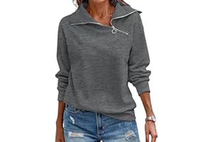 KEBORUILA Pullover Damen Stehkragen Langarm und 1/4 Ausschnitt mit Reißverschluss Frühling Herbst Sweatshirt Oberteile Top