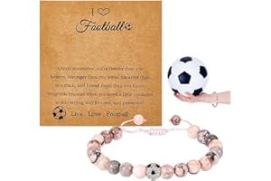 Vellivar Football Bracelet, Natural Stone Bracelets Football Gifts for Girls Love Football Presents for Teen Girls Birthday Christmas Graduation with Positive Card and Gift Box
