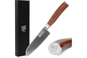 YOUSUNLONG Sunlong Couteau Santoku Couteau à couverts 5 pouces japonais 67 couches VG-10 Acier damas martelé avec manche en palissandre