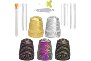 BUOKKON 24Pcs Sewing Thimble, Metal Sewing Thimble, Sewing Thimble Finger Protector with Hand Sewing Needle, Finger Shield Fingertip Thimble Sewing for Embroidery Hand DIY Projects