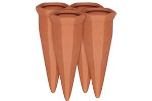 Relaxdays Tonkegel Bewässerung 4er Set, Pflanzen Wasserspender Ton, Wein und PET Flaschen Bewässerungskegel, Terracotta, Orange