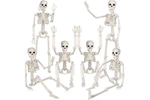 DTYDECLE 6PCS Halloween Posable Skeletons, 40cm 16’’ Plastic Full Body Movable Joints Halloween Hanging Skeleton Decoration for halloween Haunted House Party Props Indoor Decorations