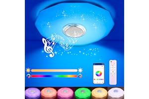 Wholede Plafonnier LED, Luminaire Plafonniers avec Télécommande et Haut-Parleur Bluetooth, Changement de Couleur RGB, Intensité Variable pour Chambre Salon Salle de Bain