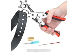 AIRAJ PRO Leather Hole Punch,Belt Puncher Multi Sized with 6 Holes,Revolving Plier Tool Hole Punch Set,Upgraded Version Leather Hole Puncher for Belts,Bands,Straps,Pet Collars,Saddles,Shoes