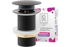 M. ROSENFELD HOME Piletta Click Clack Nero senza Troppo Pieno per Lavabo e Bidet del Bagno - Tappo Lavandino del Bagno Scarico Universale 1 1/4 Pollici in Acciaio Inox e Ottone per Lavabo