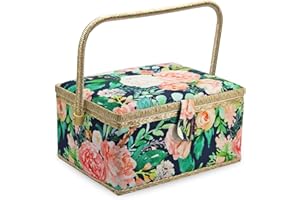 NOTIONSLAND Sewing Kit Basket, Large Sewing Box for Storage & Organization, Built-in Pin Cushion and Interior Pocket, Gift for Christmas, Thanksgiving, Mother's Day, Birthday(Green Rose)