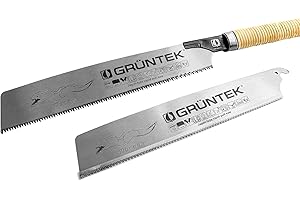 GRÜNTEK MURENA Dozuki Japanese Pull Saw - Modernized 300mm with 2 Interchangeable Blades for Coarse & Fine Cutting - Lightweight & Precise Hand Saw