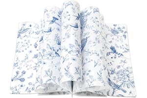 JarThenaAMCS 150Pcs Blue Floral Wax Paper Chinoiserie Bird Flower Deli Wrap Sandwich Wrap Tissue Waterproof Oil-Proof Picnic Liners for Party Kitchen Supplies, 9.8 x 8.3 Inch