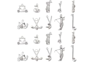 UR URLIFEHALL 50 Pcs 10 Styles Tibetan Style Golf Charms Antique Silver Sports Golf Carts Golf Club Charms for Jewellery Making Crafts