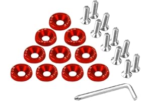 Bamyli 30 Paare M6 x 20mm Eloxierte Aluminium Unterlegscheiben, Auto Senkkopfschrauben Set Für Stoßstange, Kotflügel & Motorraum,JDM-Automodifikation Kit (Rot)