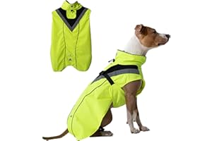 DOGOPAL Odblaskowy płaszcz przeciwdeszczowy dla psów, wodoodporna kurtka przeciwdeszczowa dla psów, lekkie poncho przeciwdeszczowe z otworem na szelki dla małych, średnich i dużych psów (żółty, S)