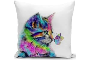 KUNQIAN Kissenbezug 40x40 cm Kissen mit katzenmotiv deko Katzen Geschenk für Katzenliebhaber Frauen für sofakissen kissenbezüge dekokissen couchkissen kissenhülle Schlafzimmer Wohnzimmer Zimmer zierkissen
