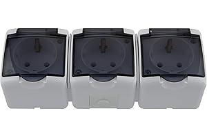 SHOPVG Prise Schuko en saillie pour pièces humides IP54 avec couvercle en verre fumé (3 prises)