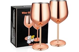 Velaze Bicchieri da Vino in Rame, Bicchiere Champagne Set di 2, Lussuosi Bicchieri da Spumante in Metallo Senza BPA, Calici da Vino Rosso in Acciaio Inox 304, Coppa Vino Bianco - Oro Rosa (300ml)
