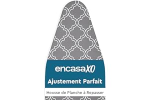 Encasa XO Housse Table À Repasser avec Rembourrage en Feutre De 3 mm, Serrage par Cordon (Convient Aux Planches Standard De Large De 125x39 cm), Imprimé - Carreaux Gris