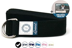 ‎AGREENIE aGreenie Premium Yoga Gurt aus 100% Baumwolle - 240 x 3,8cm / Yoga Band für eine intensivere Dehnung/Yogagurt mit ultrastabilen Verschlüssen + gratis Trainings-Anleitung schwarz