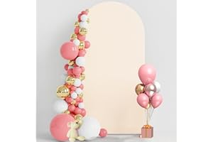 MUAEEOK 6.6FT Wedding Arch Cover Spandex Fitted Wedding Arch Stand Covers Round Top Chiara Arch Backdrop Cover for Birthday Party Ceremony Banquet Decoration (Beige, 2M)