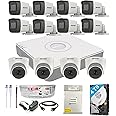 HIKVISION 16 Channel DVR with 5 MP 8 Bullet & 4 Dome Cameras with Audio Recording + 4 TB HDD + (3+1) Cable roll + 16 CH Power Supply + USEWELL BNC & DC Full Combo Kit