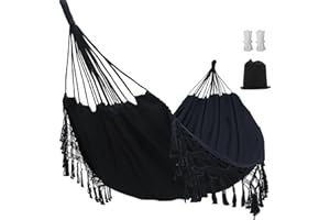 YAERSI Double Boho Macrame Hammock With Elegant Tassels For Patio, Yard, Beach Wedding Decor, Outdoor And Indoor Up To 450lbs Include Tie Ropes And Drawstring Bag