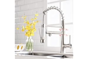 TIMACO - Rubinetto da cucina per lavello ad alta pressione, con molla a spirale e blocco, doccetta estensibile, orientabile a 360°, in nichel spazzolato, miscelatore monocomando ad estrazione