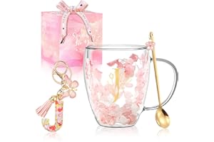 BIGNOSEDEER Gifts for Women Glass Coffee Mugs Unique Birthday Gift for Women Her Ladies Espresso Tea Cups Personalised Friendship Wedding Gifts Cute Double Walled Glass Mugs Christmas Pink Stuff Teacher Gift