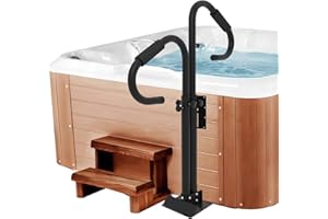 Neorexon Two-Way Hot Tub Handrails, 38"-58" Adjustable Height SPA Handrail w/360 Swivel Option, Hot Tub Railing to Get in and Out, 600LBS SPA Side Handrail w/Slide Under Mount Base for Indoor&Outdoor