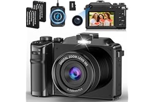 NIKYJM Appareil Photo Numérique 4K, 64MP 18X Autofocus Compact Caméra, 3'' Compact Caméra avec Carte 32GB Chargeur Lecteur 2 Batteries pour Adolescents Débutants Adulte