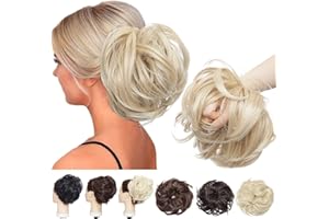 SEGO Moño Postizo Elástico GRUESO Pelo Sintético Se Ve Natural [Rubio Ceniza a Blanqueador Rubio] Coletero Pelo Mujer Recogidos Rizado Extensiones Coleta Postiza (80g)